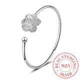 925 Sterling Silver Cherry Blossom Flower Opening Bangle for Women