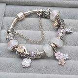 Cherry Blossoms Pendant Charm Bracelets with Love Heart