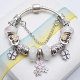 Cherry Blossoms Pendant Charm Bracelets with Love Heart