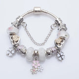 Cherry Blossoms Pendant Charm Bracelets with Love Heart