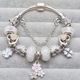 Cherry Blossoms Pendant Charm Bracelets with Love Heart