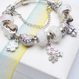Cherry Blossoms Pendant Charm Bracelets with Love Heart