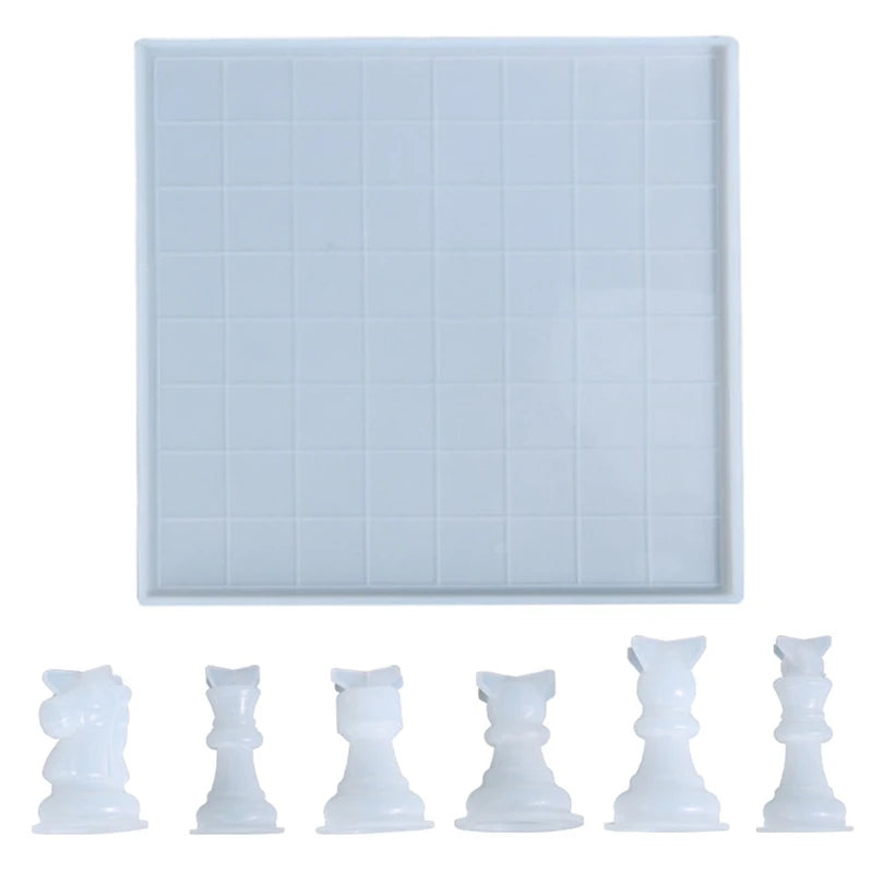 Chess Board Resin Mold Set with 6 Chess Pieces Silicone Molds