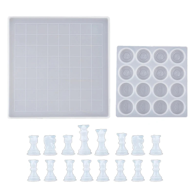 Chess Set & Checkers Board Silicone Resin Mold - DIY Art Craft