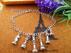 Chess Theme 17+5cm Silver Plated Charm Bracelet Gift Birthday