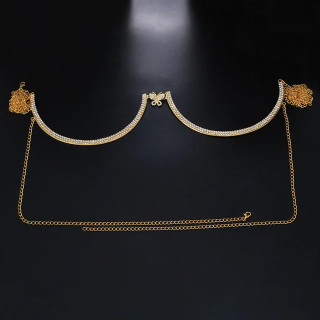 Heart Pendant Body Chain Necklace Rhinestone Beach Bikini Jewelry
