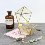 Terrarium Window Box Storage Display Case Pentagon Shape Glass Brass Tone
