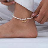 Chiara Pearl Name Anklet in Vermeil Stainless Steel Alphabet Letter Anklets