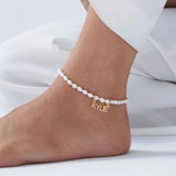 Chiara Pearl Name Anklet in Vermeil Stainless Steel Alphabet Letter Anklets