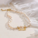 Chiara Pearl Name Anklet in Vermeil Stainless Steel Alphabet Letter Anklets