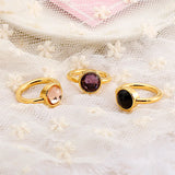 Bohemia Multi-Color Crystal Glass Stainless Steel Charm Round Women Rings