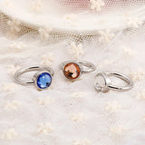 Bohemia Multi-Color Crystal Glass Stainless Steel Charm Round Women Rings