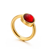 Bohemia Multi-Color Crystal Glass Stainless Steel Charm Round Women Rings