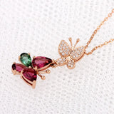 Butterfly Red Green Crystal Zircon Diamonds Pendant Necklace 18k Rose Choker