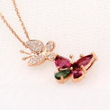 Butterfly Red Green Crystal Zircon Diamonds Pendant Necklace 18k Rose Choker