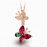 Butterfly Red Green Crystal Zircon Diamonds Pendant Necklace 18k Rose Choker