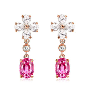 Pink Crystal Zircon Drop Earrings for Women Rose Fine Jewelry