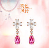 Pink Crystal Zircon Drop Earrings for Women Rose Fine Jewelry