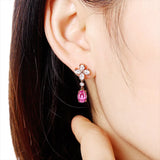 Pink Crystal Zircon Drop Earrings for Women Rose Fine Jewelry