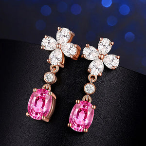 Pink Crystal Zircon Drop Earrings for Women Rose Fine Jewelry