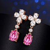 Pink Crystal Zircon Drop Earrings for Women Rose Fine Jewelry