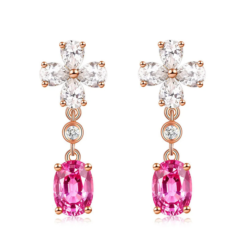 Pink Crystal Zircon Drop Earrings for Women Rose Fine Jewelry