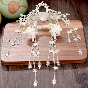 Cubic Zircon Big Leaf Women Wedding Hair Comb Pins Bridal Headpi