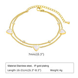 Stainless Steel Double Chain Heart Bracelet with CZ Stone Charm