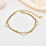 Stainless Steel Double Chain Heart Bracelet with CZ Stone Charm
