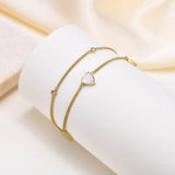 Stainless Steel Double Chain Heart Bracelet with CZ Stone Charm