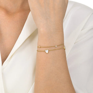 Stainless Steel Double Chain Heart Bracelet with CZ Stone Charm