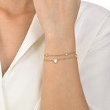 Stainless Steel Double Chain Heart Bracelet with CZ Stone Charm