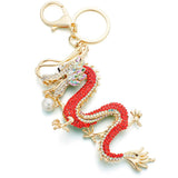 Dragon Key Chain Holder Simulated Pearl Crystal Keychain