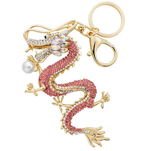 Dragon Key Chain Holder Simulated Pearl Crystal Keychain