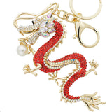 Dragon Key Chain Holder Simulated Pearl Crystal Keychain