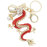 Dragon Key Chain Holder Simulated Pearl Crystal Keychain