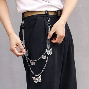 Hip Hop Punk Butterfly Biker Jeans Link Pants Keychain Women Belt Key Chain