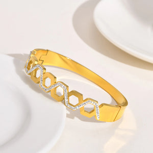 Stainless Steel Hollow Rhinestones Cuff Bracelet for Women