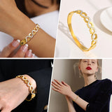 Stainless Steel Hollow Rhinestones Cuff Bracelet for Women