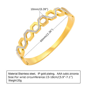 Stainless Steel Hollow Rhinestones Cuff Bracelet for Women