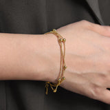 Layered Beaded Chain Bracelet Women Stainless Steel Adjustable