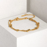 Layered Beaded Chain Bracelet Women Stainless Steel Adjustable