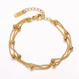 Layered Beaded Chain Bracelet Women Stainless Steel Adjustable