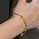 Layered Beaded Chain Bracelet Women Stainless Steel Adjustable