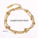 Layered Beaded Chain Bracelet Women Stainless Steel Adjustable