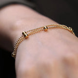 Layered Beaded Chain Bracelet Women Stainless Steel Adjustable