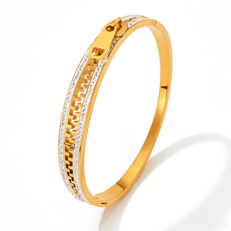 Crystal Zipper Bracelet Stainless Steel Bangle for Women