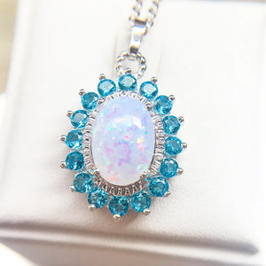 Opal & Crystal Zircon Diamonds Pendant Necklace for Women