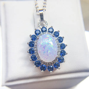 Opal & Crystal Zircon Diamonds Pendant Necklace for Women