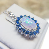 Opal & Crystal Zircon Diamonds Pendant Necklace for Women